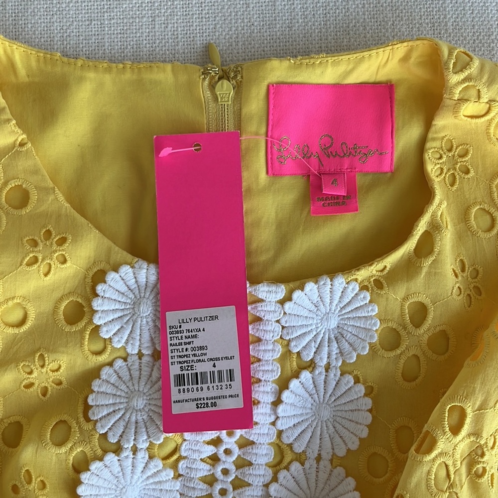 Lilly Pulitzer RAILEE SHIFT DRESS St Tropez Yellow Floral Cross EYELET - Picture 4 of 4